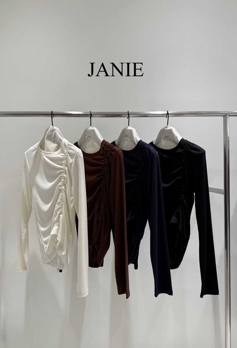 JANIE/NIA韓國直郵㊣女裝新款推薦25秋冬休閑人氣長袖T恤褶皺JANIE/NIA長袖T恤