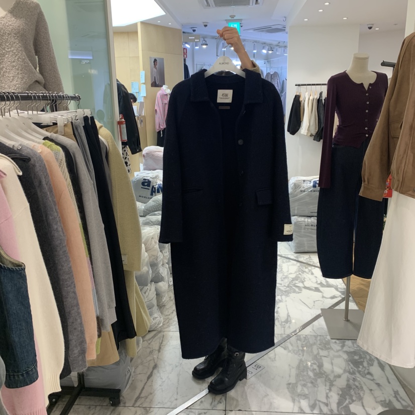 ALMOND韓國代購㊣女士新款人氣休閑中長款大衣手工制作羊駝ALMOND中長款大衣圖色2