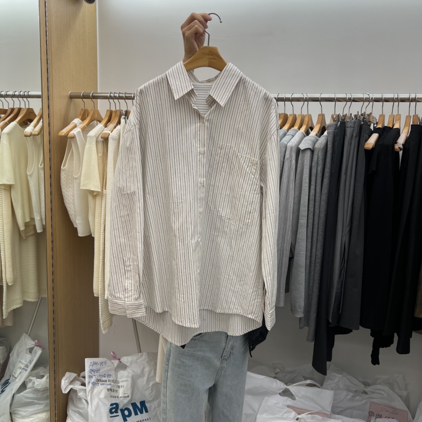 DRESS ROOM東大門㊣實拍女裝新品人氣推薦25秋冬襯衫蕾絲衫條紋DRESS ROOM襯衫/蕾絲衫圖色1