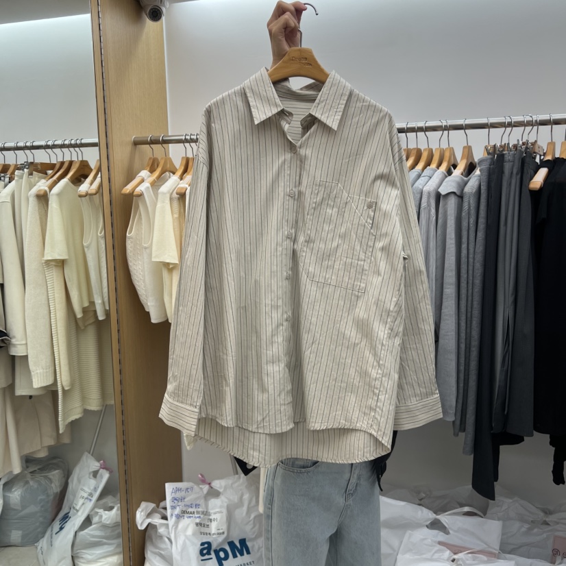 DRESS ROOM東大門㊣實拍女裝新品人氣推薦25秋冬襯衫蕾絲衫條紋DRESS ROOM襯衫/蕾絲衫圖色2