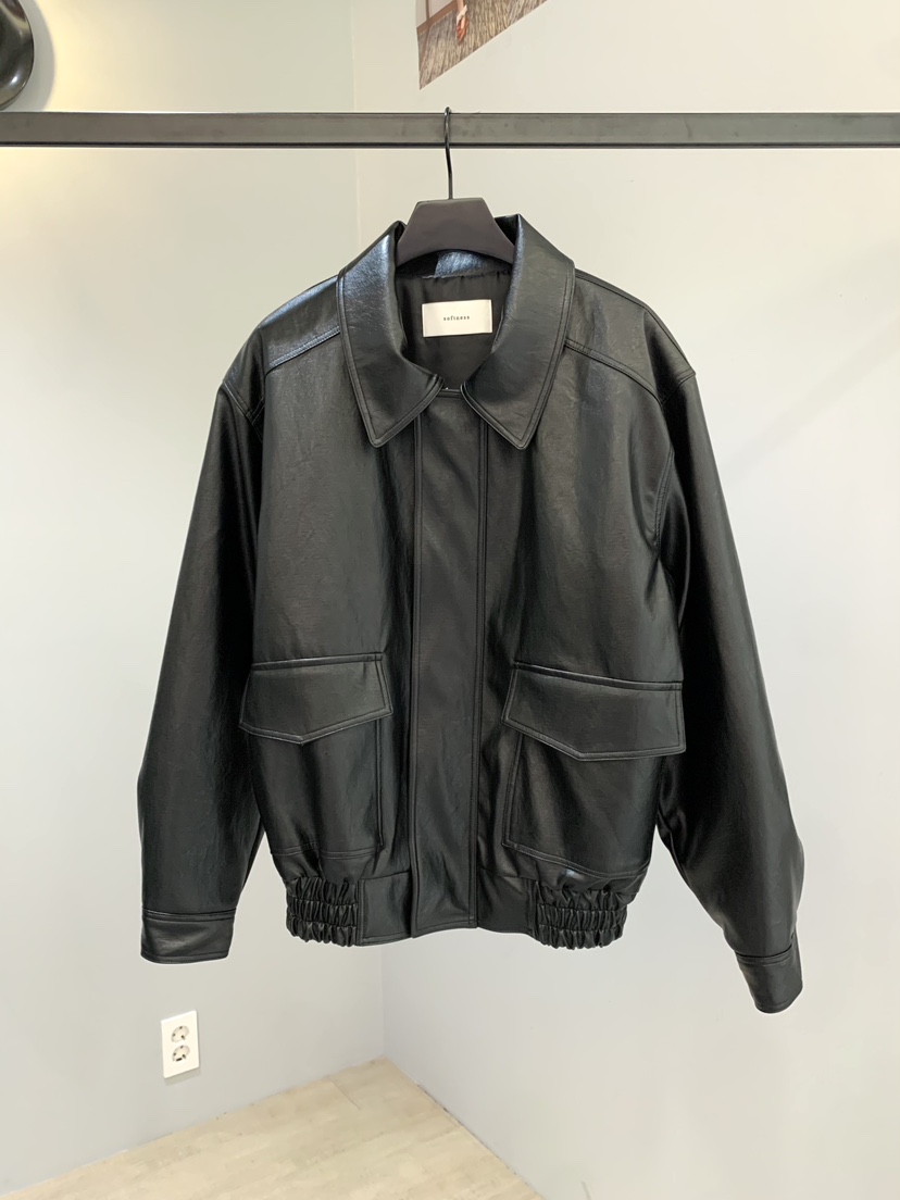 SOFTNESS韓國代購㊣女裝新品25秋冬休閑人氣時尚推薦夾克皮革Softness/Cosmic夾克圖色2