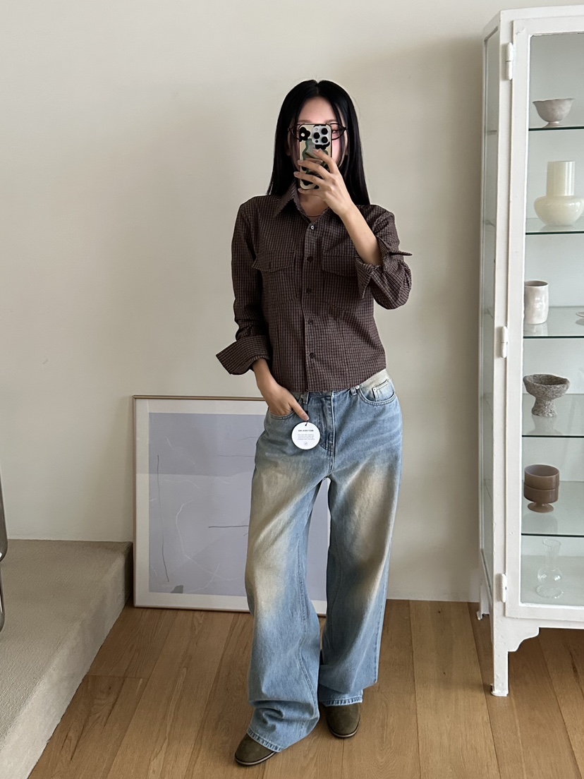 I MFACT韓國代購㊣女士新品25秋冬熱賣職業牛仔褲水洗牛仔布I MFACT牛仔褲