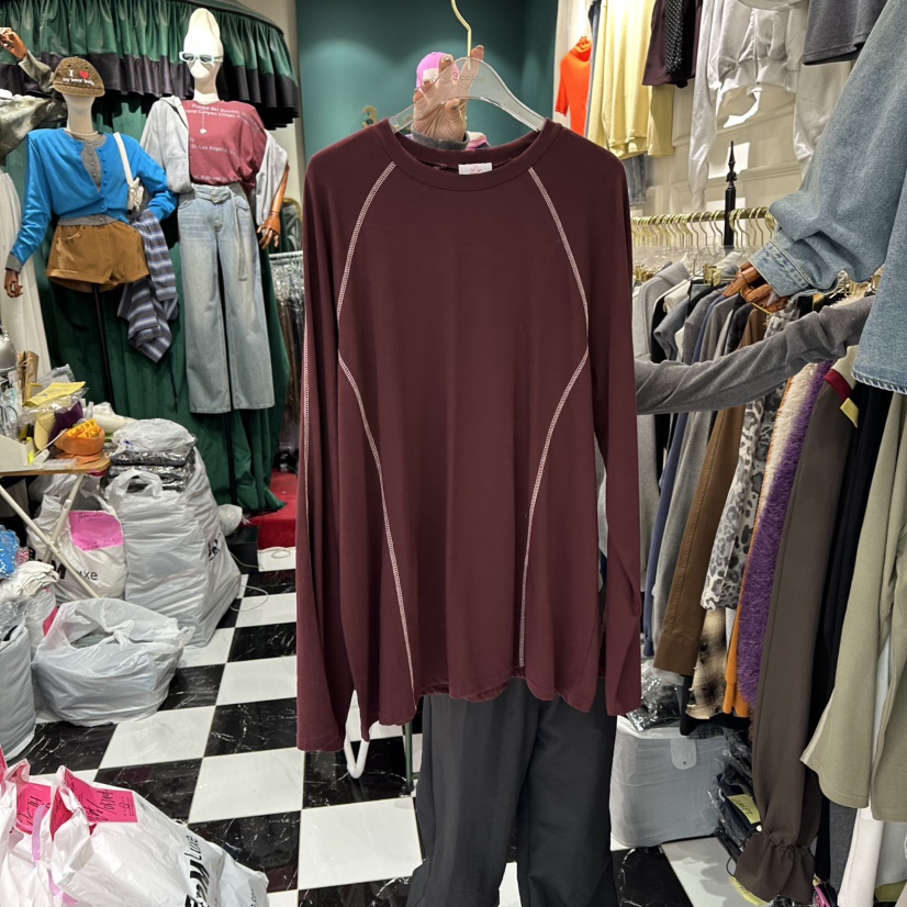 3COLOR東大門㊣實拍女士新品休閑長袖T恤Three color長袖T恤圖色2