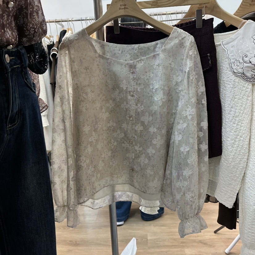 ABLESTUDIO東大門㊣直郵女裝新品時尚休閑職業襯衫蕾絲衫花朵ABLESTUDIO襯衫/蕾絲衫