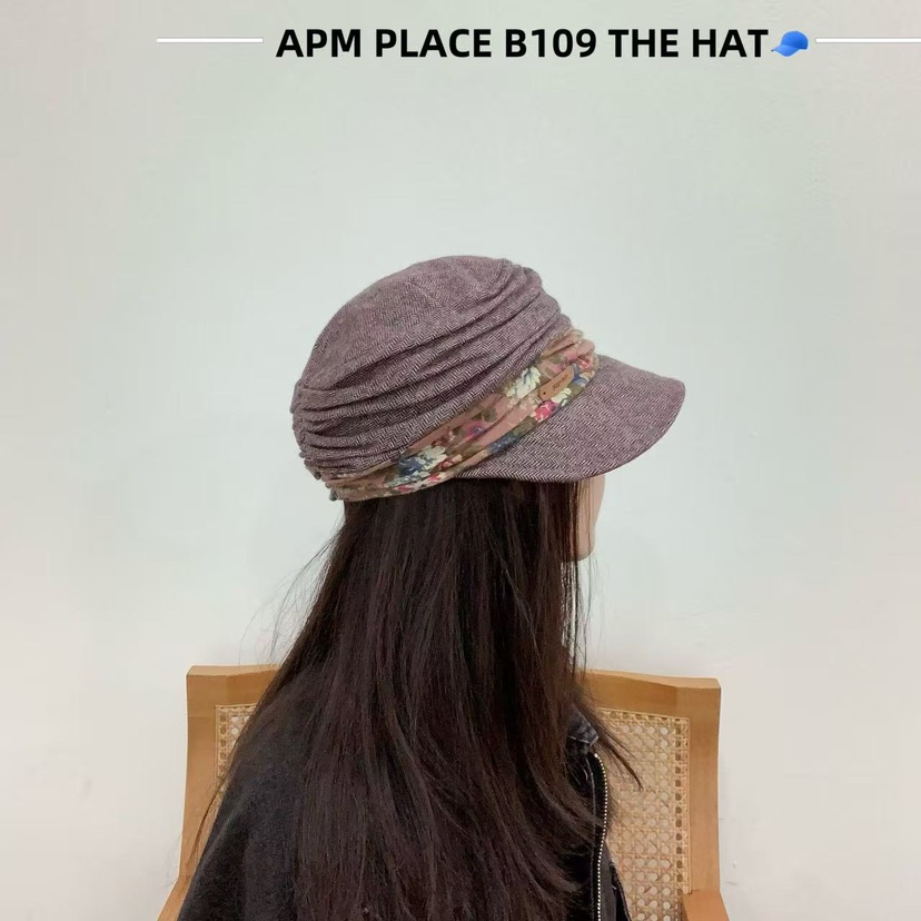 THE HAT-P韓國直郵㊣女裝新款時尚職業帽子漁夫帽花朵褶皺THE HAT帽子圖色1