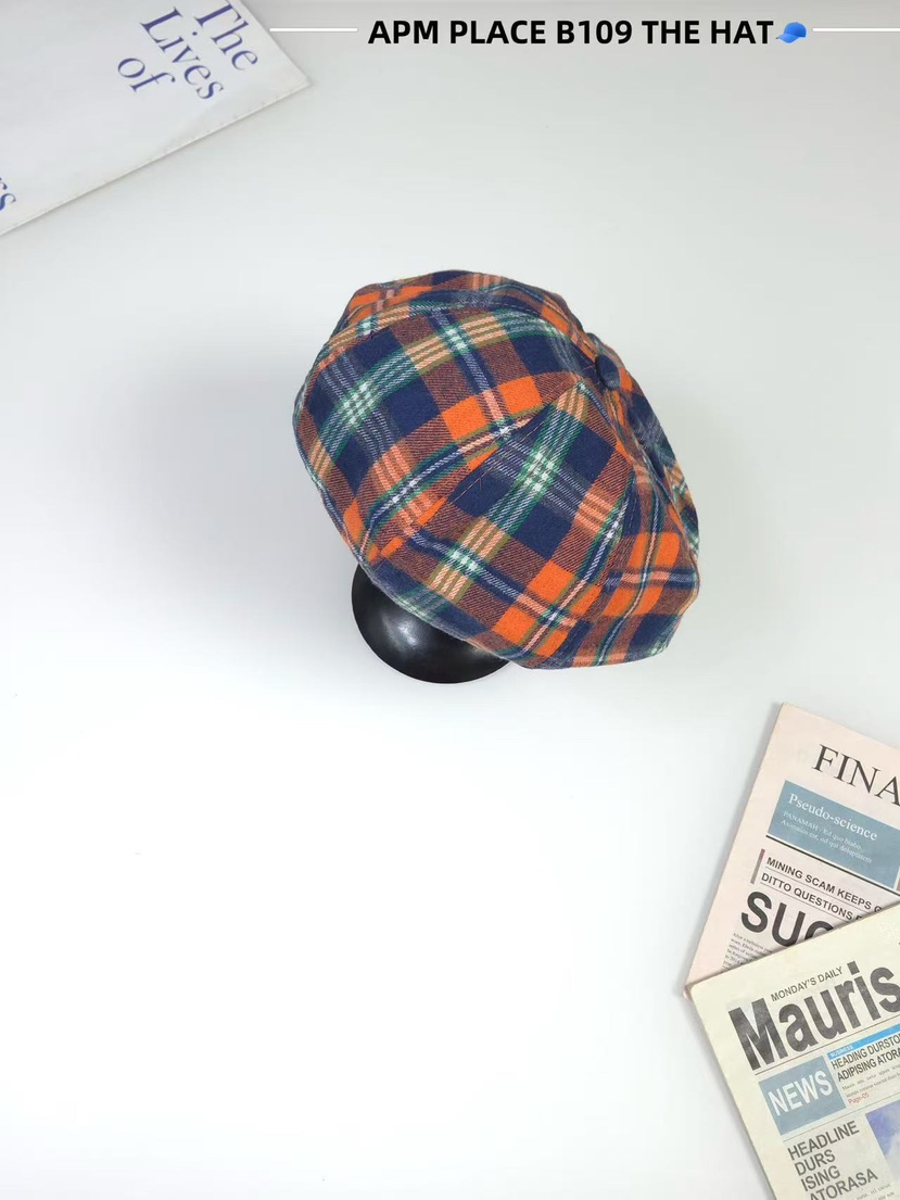 THE HAT-P韓國代購㊣女士新品熱賣時尚人氣帽子復古格紋貝雷THE HAT帽子圖色4