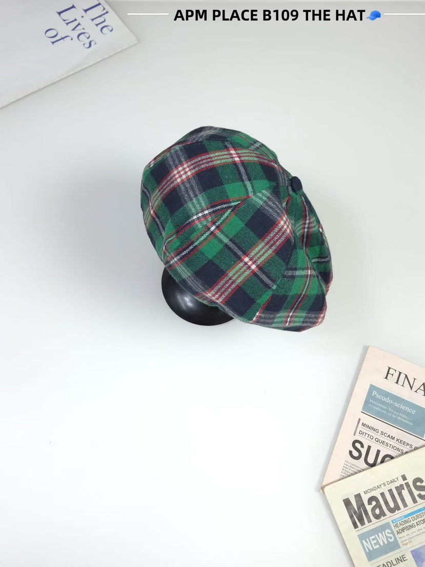 THE HAT-P韓國代購㊣女士新品熱賣時尚人氣帽子復古格紋貝雷THE HAT帽子圖色5