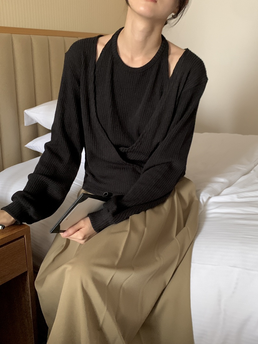 FRILL-T韓國代購㊣女裝新品休閑熱賣時尚25秋冬針織衫雙層FRILL-T針織衫圖色2