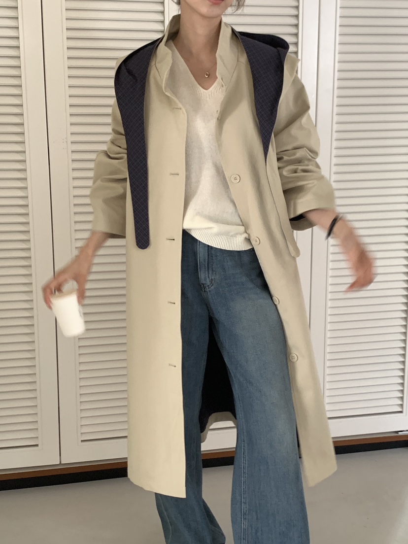 FRILL-T韓國代購㊣女裝新品人氣25秋冬職業真品長款風衣雙面FRILL-T長款風衣