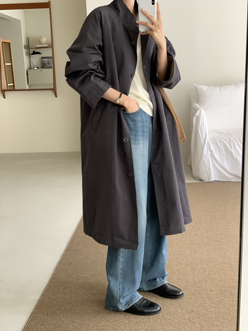 FRILL-T韓國代購㊣女裝新品人氣25秋冬職業真品長款風衣雙面FRILL-T長款風衣