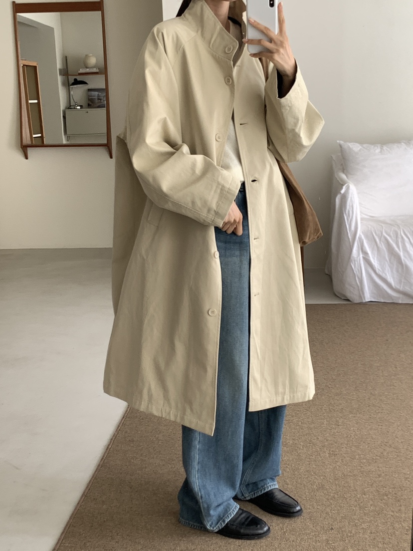 FRILL-T韓國代購㊣女裝新品人氣25秋冬職業真品長款風衣雙面FRILL-T長款風衣圖色1