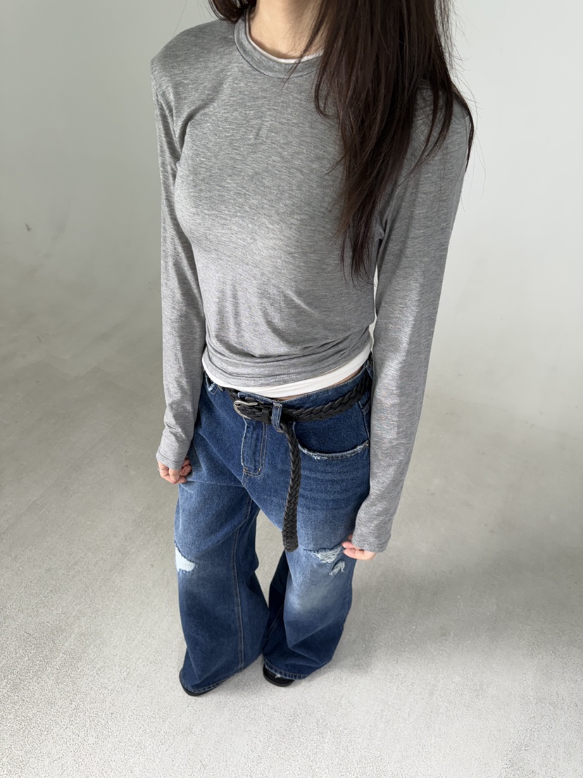 SHIRRING東大門㊣實拍女裝新品時尚休閑真品25秋冬長袖T恤假兩件SHIRRING長袖T恤