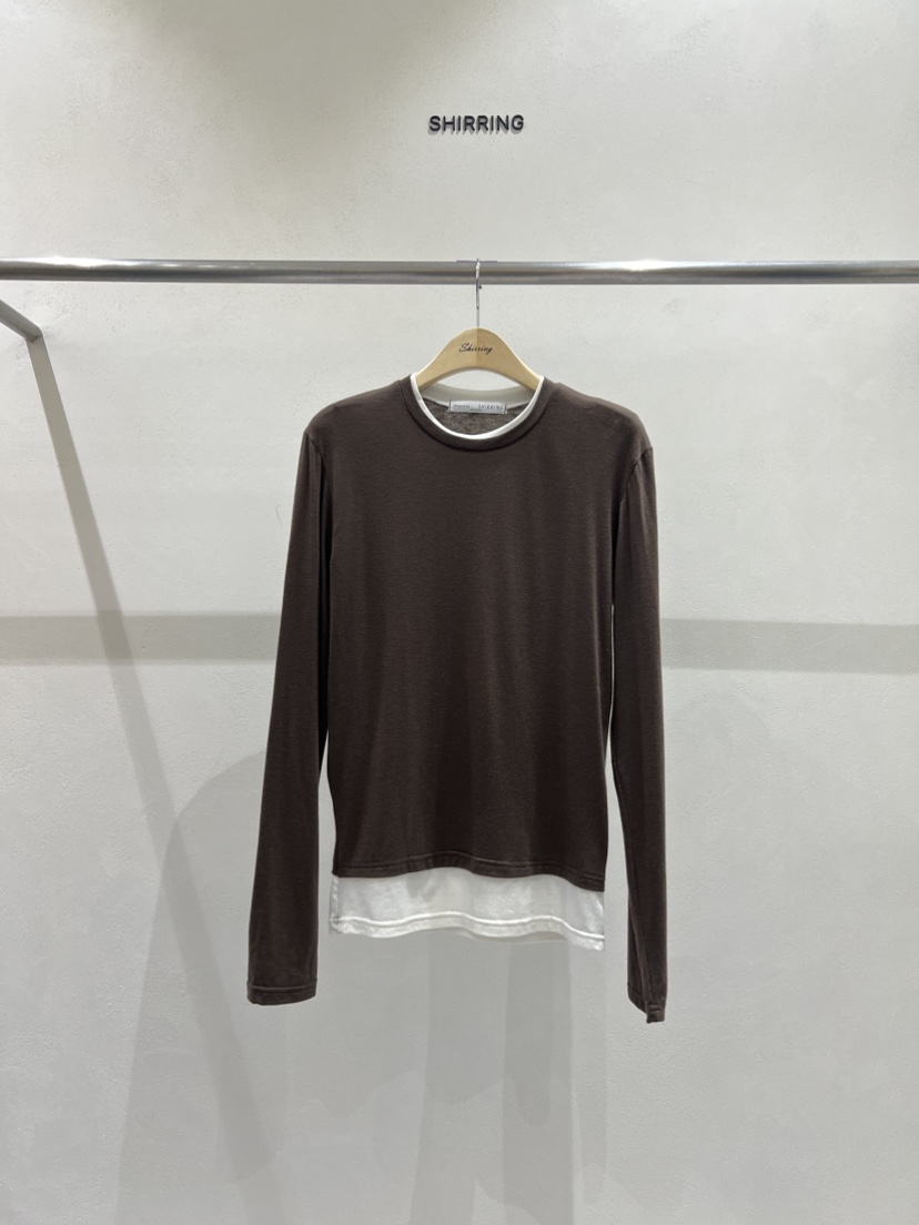 SHIRRING東大門㊣實拍女裝新品時尚休閑真品25秋冬長袖T恤假兩件SHIRRING長袖T恤圖色2
