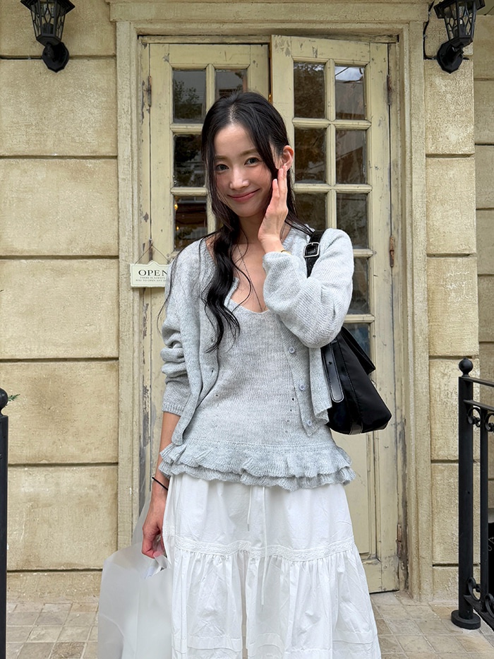 FRILL-T東大門㊣直郵女裝新品25秋冬熱賣套裝褶邊針織套裝FRILL-T套裝
