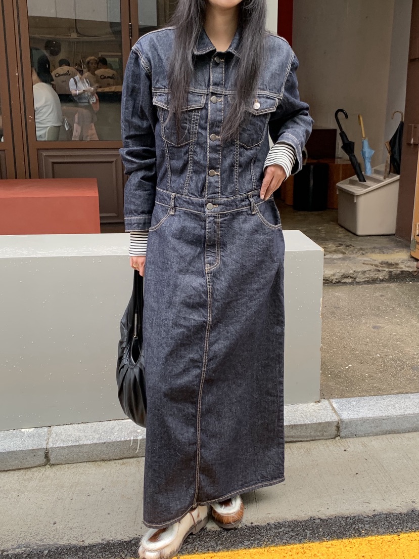 SUNDER MARKET韓國代購㊣女士新品25秋冬真品熱賣休閑長裙SUNDER MARKET長裙