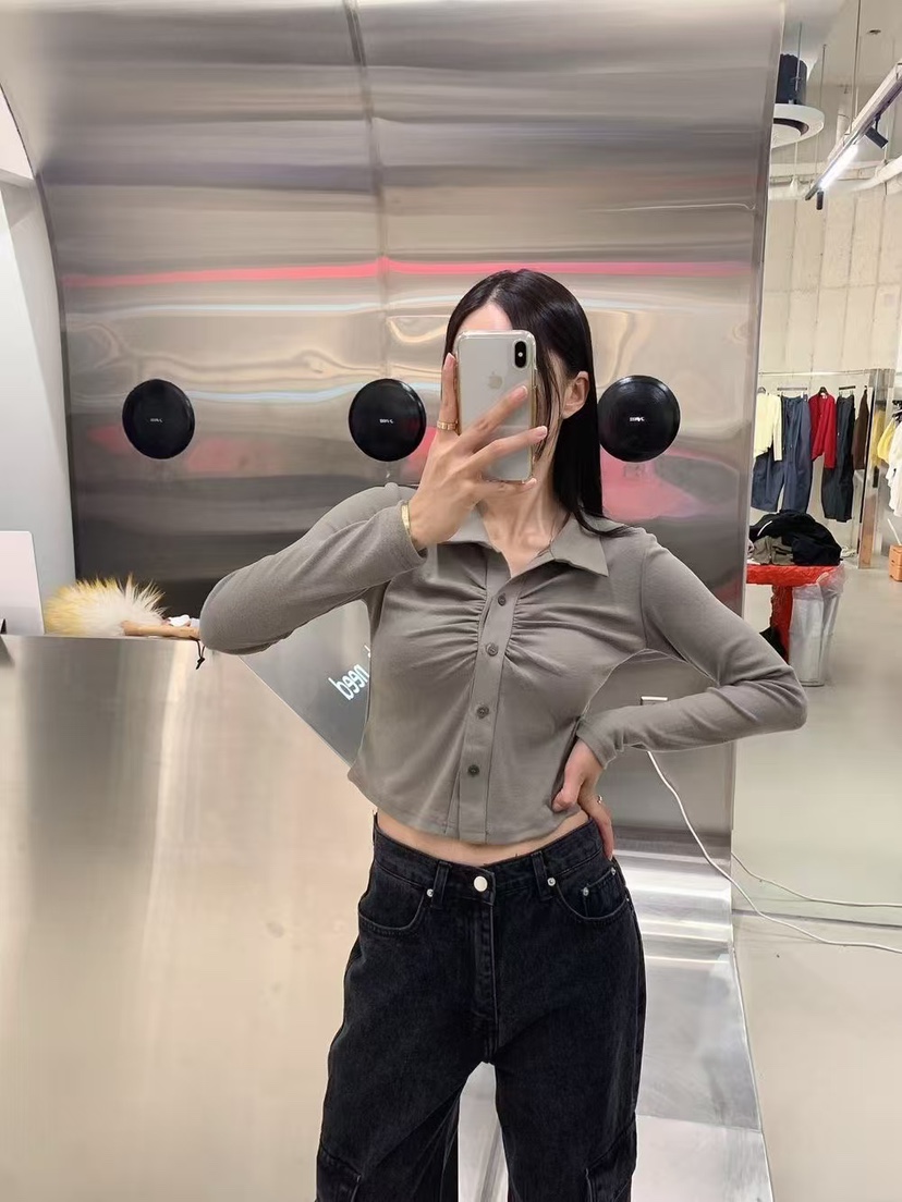 BADCALM韓國直郵㊣女裝新品時尚熱賣25秋冬職業長袖T恤褶皺BADCALM長袖T恤