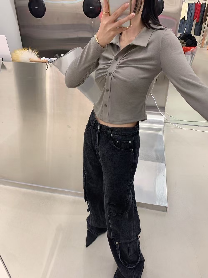 BADCALM韓國直郵㊣女裝新品時尚熱賣25秋冬職業長袖T恤褶皺BADCALM長袖T恤