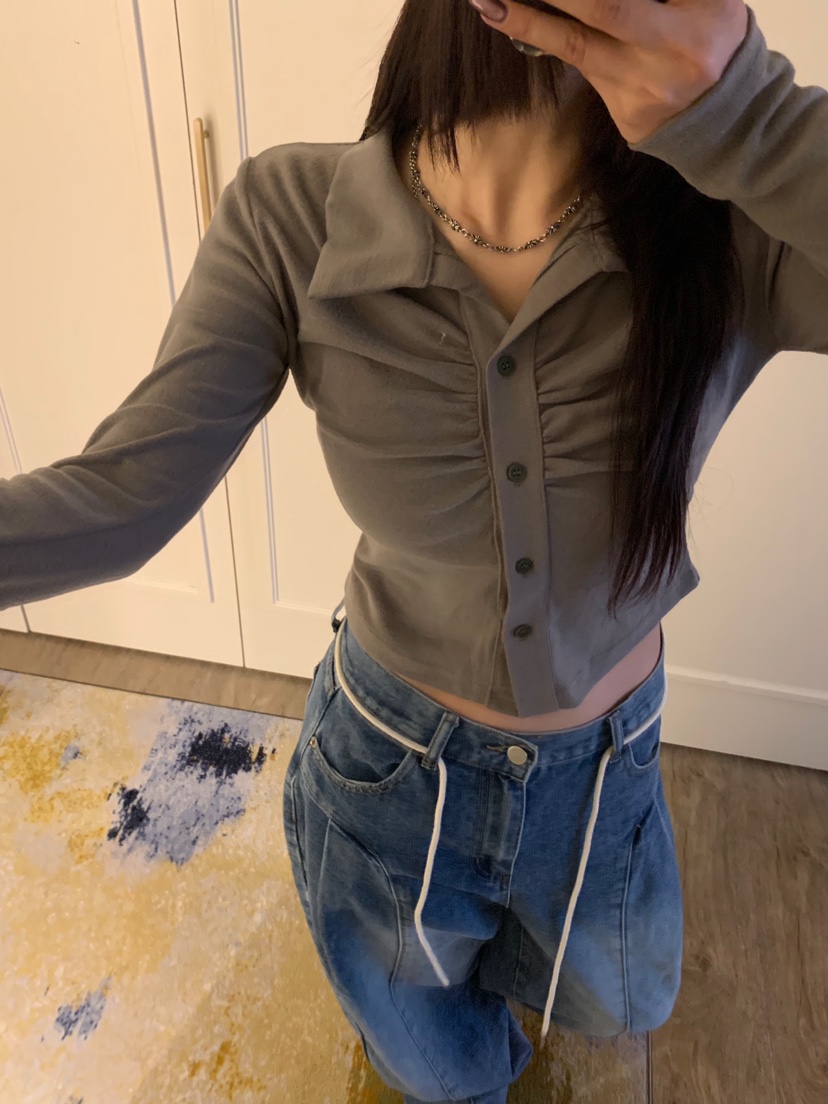 BADCALM韓國直郵㊣女裝新品時尚熱賣25秋冬職業長袖T恤褶皺BADCALM長袖T恤