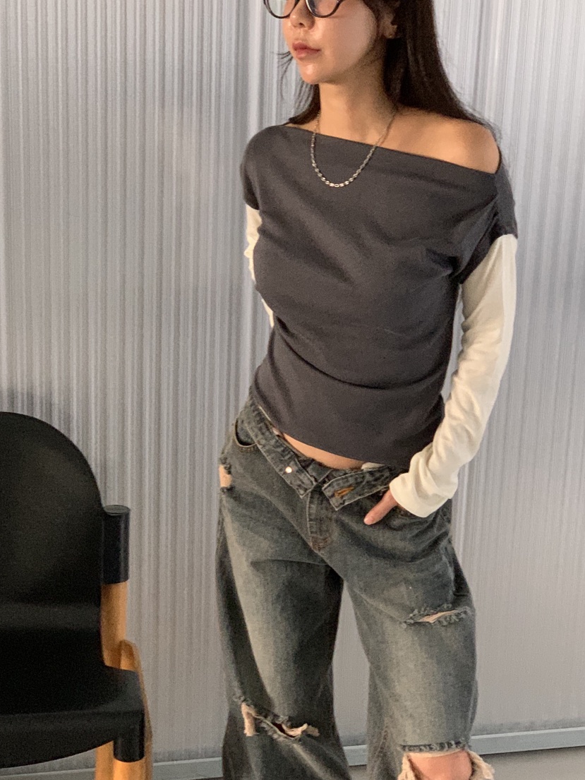 SUNDER MARKET東大門㊣實拍女裝新款休閑職業人氣長袖T恤羊毛SUNDER MARKET長袖T恤