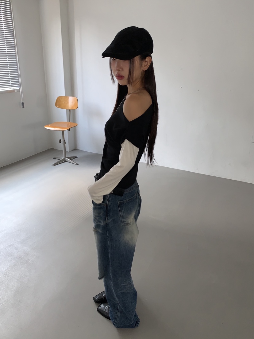 SUNDER MARKET東大門㊣實拍女裝新款休閑職業人氣長袖T恤羊毛SUNDER MARKET長袖T恤