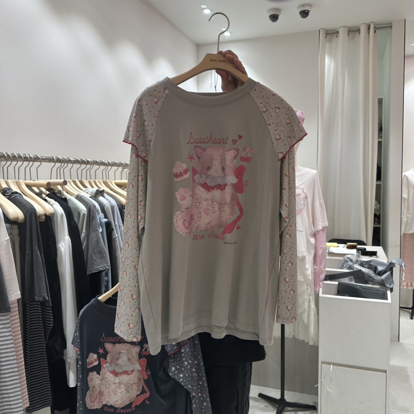 MINI UNNI韓國直郵㊣女士新品休閑職業真品時尚長袖T恤復古MINI UNNI長袖T恤圖色1