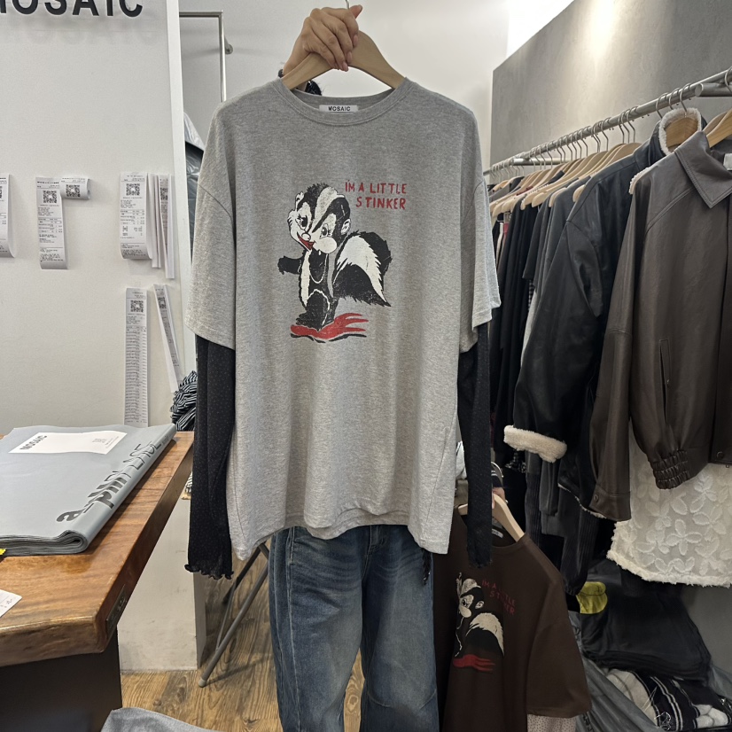 MOSAIC東大門㊣代購女士新品25秋冬人氣推薦休閑長袖T恤假兩件MOSAIC長袖T恤圖色1