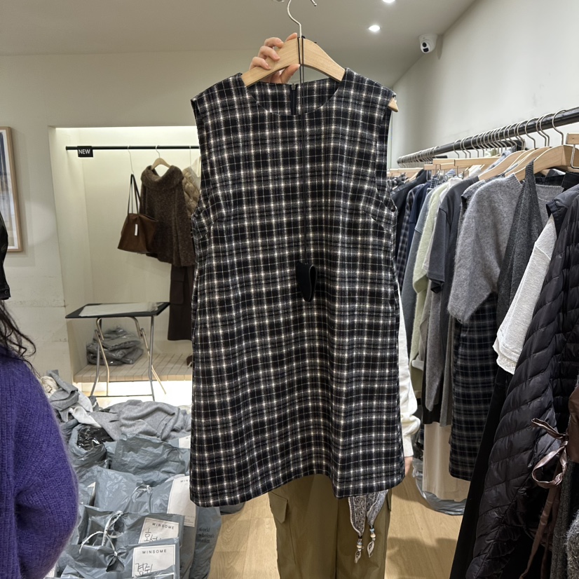 WINSOME東大門㊣代購女裝新品熱賣推薦休閑時尚連衣裙羊毛格紋WINSOME連衣裙圖色1