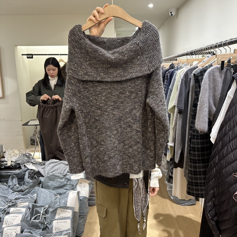WINSOME東大門㊣實拍女士新品時尚25秋冬推薦休閑職業毛衣露肩WINSOME毛衣圖色3