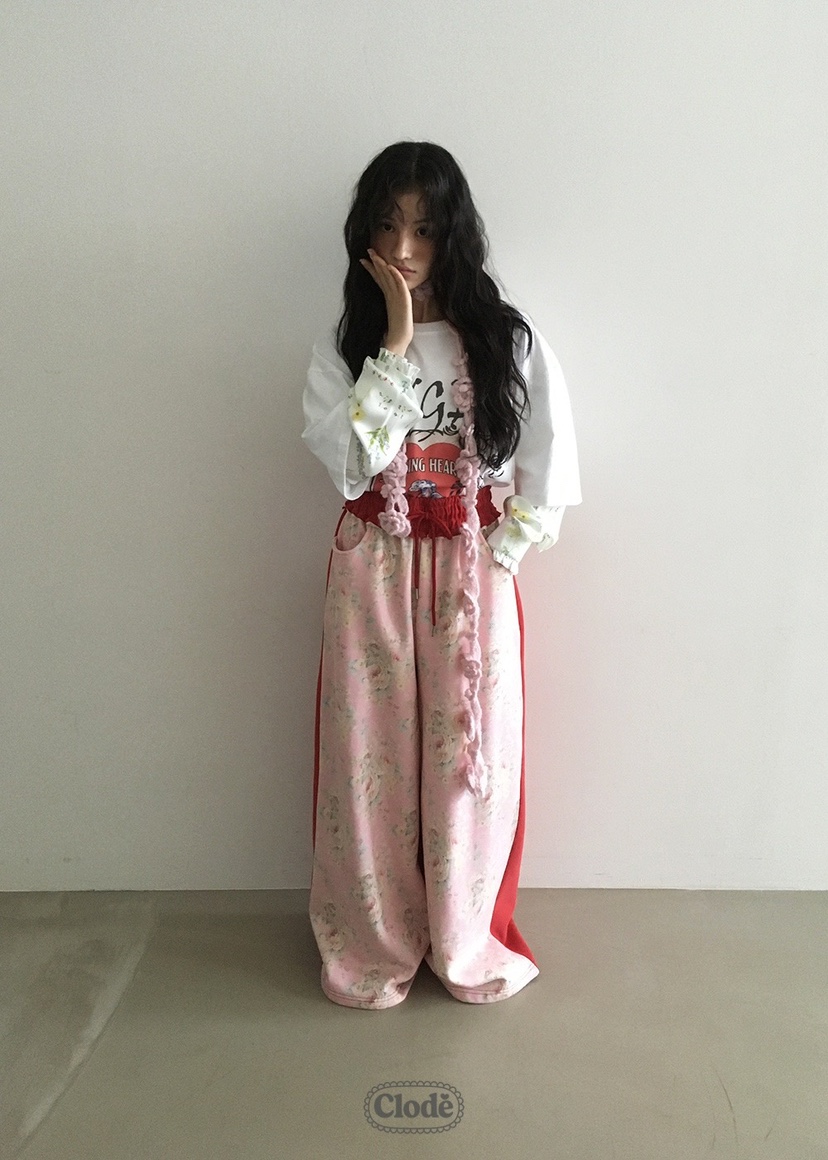 CLODE東大門㊣代購女裝新品25秋冬長袖T恤不含圍巾假兩件花朵CLODE長袖T恤