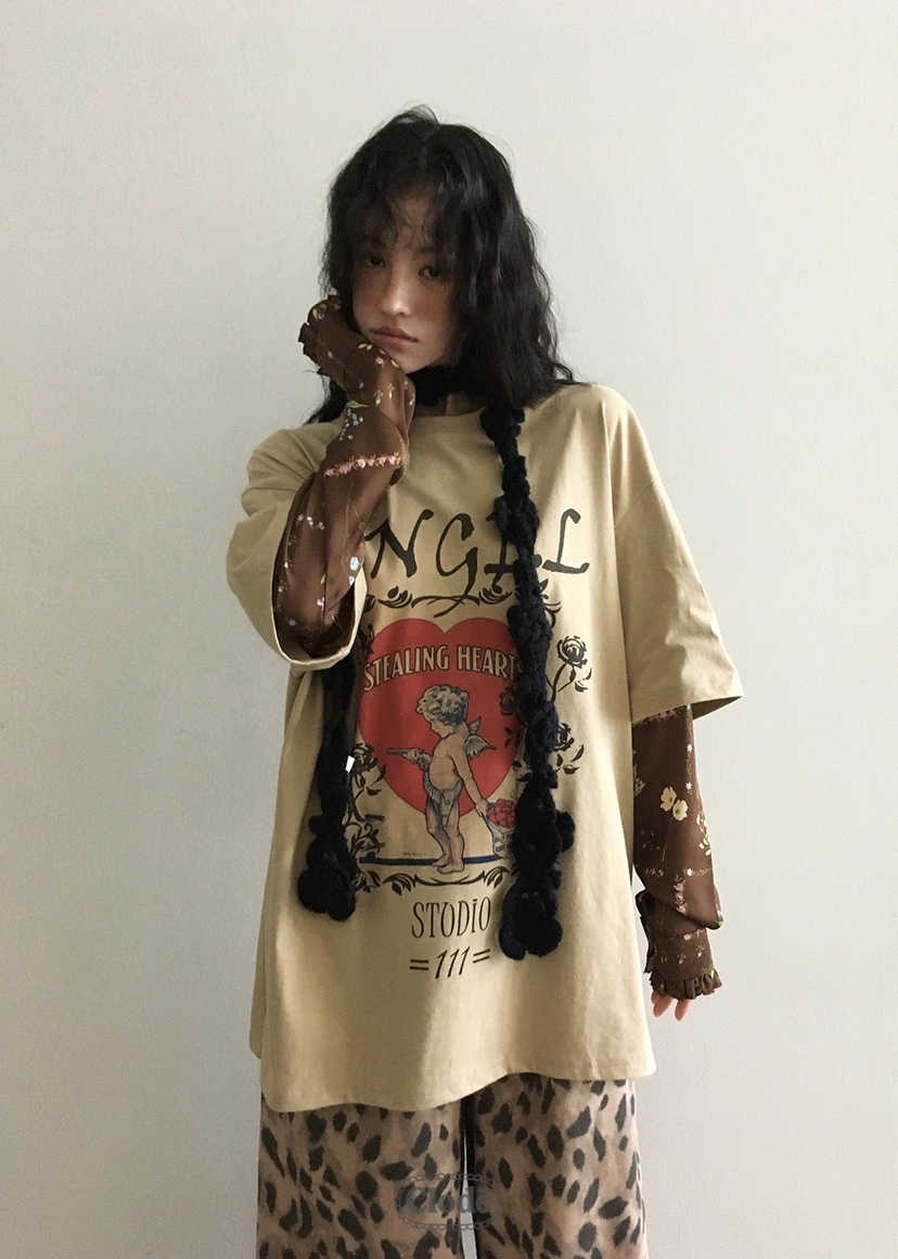CLODE東大門㊣代購女裝新品25秋冬長袖T恤不含圍巾假兩件花朵CLODE長袖T恤