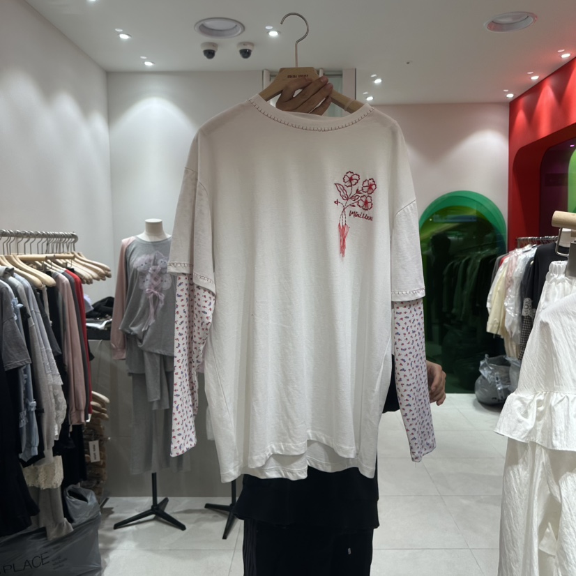 MINI UNNI東大門㊣代購女士新款真品熱賣長袖T恤假兩件刺繡MINI UNNI長袖T恤圖色1