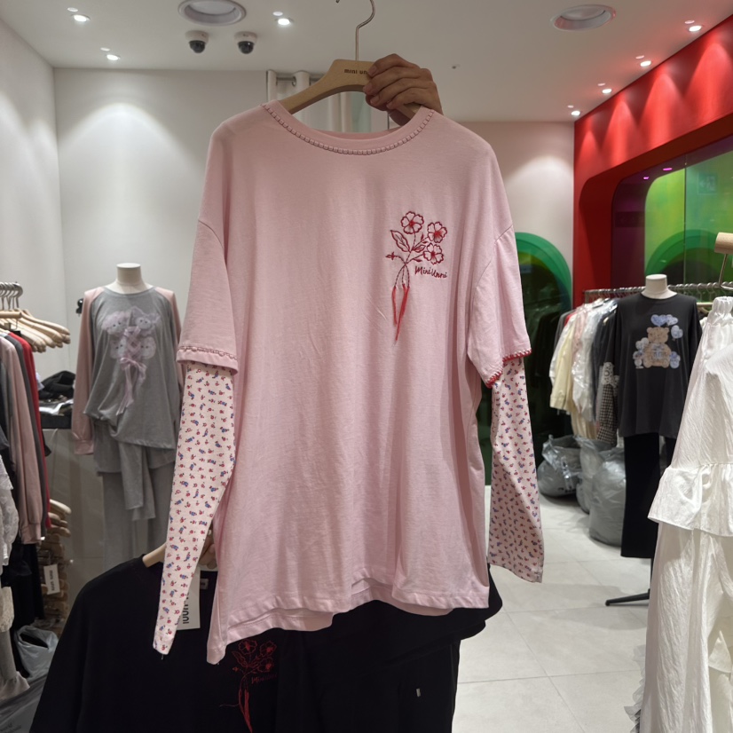 MINI UNNI東大門㊣代購女士新款真品熱賣長袖T恤假兩件刺繡MINI UNNI長袖T恤圖色3