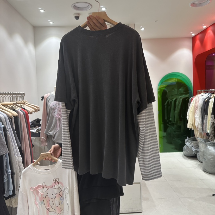 MINI UNNI韓國代購㊣女裝新品真品熱賣休閑職業長袖T恤假兩件MINI UNNI長袖T恤