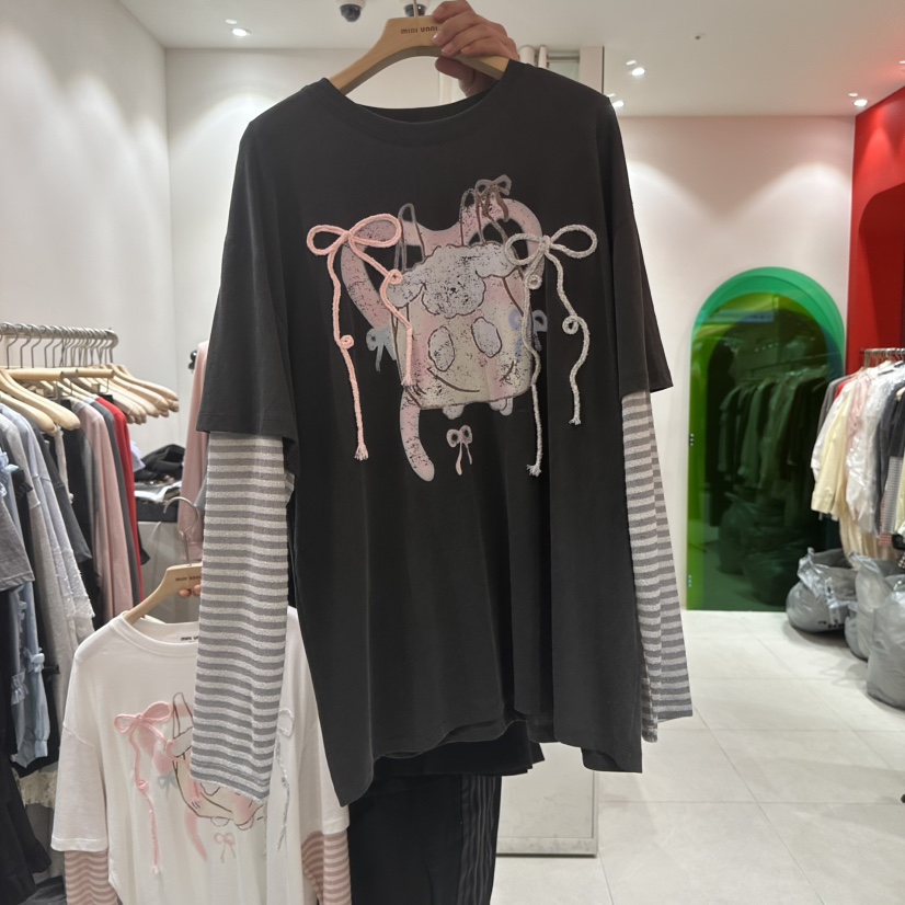 MINI UNNI韓國代購㊣女裝新品真品熱賣休閑職業長袖T恤假兩件MINI UNNI長袖T恤圖色1