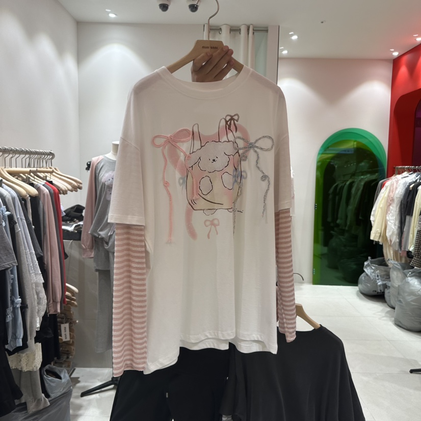 MINI UNNI韓國代購㊣女裝新品真品熱賣休閑職業長袖T恤假兩件MINI UNNI長袖T恤圖色2