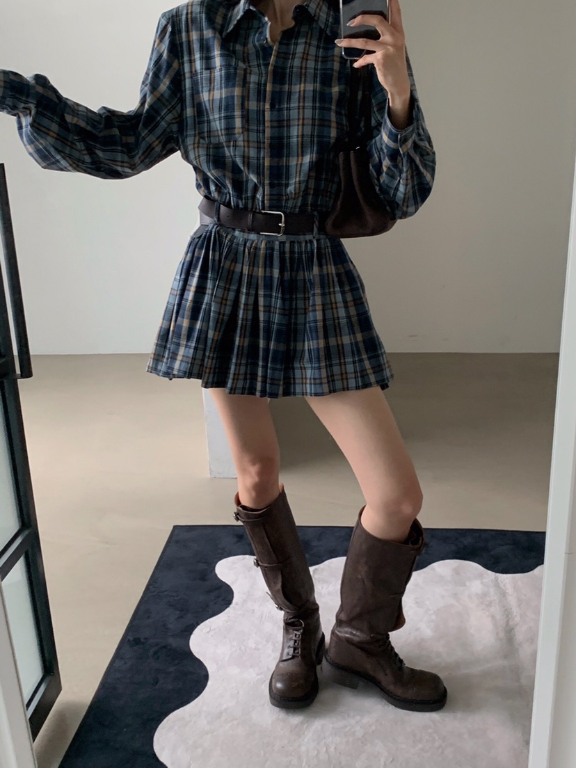 VERANDA韓國代購㊣女裝新款真品時尚職業休閑人氣連衣裙格紋VERANDA連衣裙