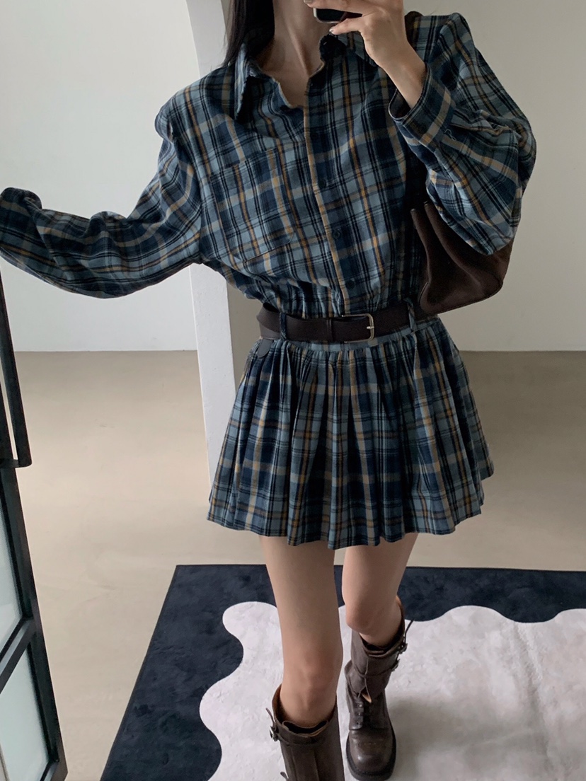 VERANDA韓國代購㊣女裝新款真品時尚職業休閑人氣連衣裙格紋VERANDA連衣裙