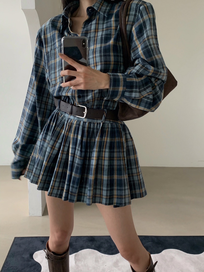 VERANDA韓國代購㊣女裝新款真品時尚職業休閑人氣連衣裙格紋VERANDA連衣裙