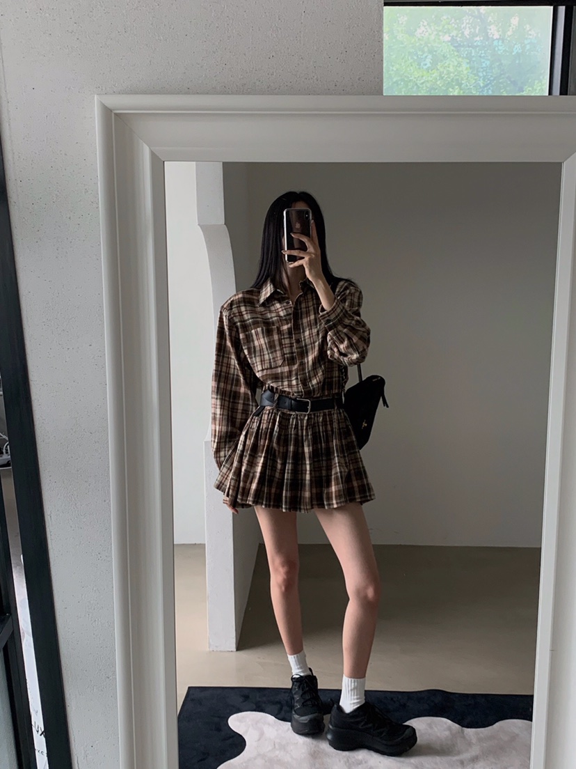 VERANDA韓國代購㊣女裝新款真品時尚職業休閑人氣連衣裙格紋VERANDA連衣裙