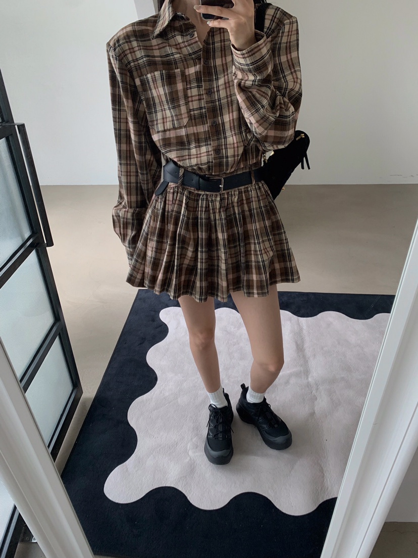 VERANDA韓國代購㊣女裝新款真品時尚職業休閑人氣連衣裙格紋VERANDA連衣裙