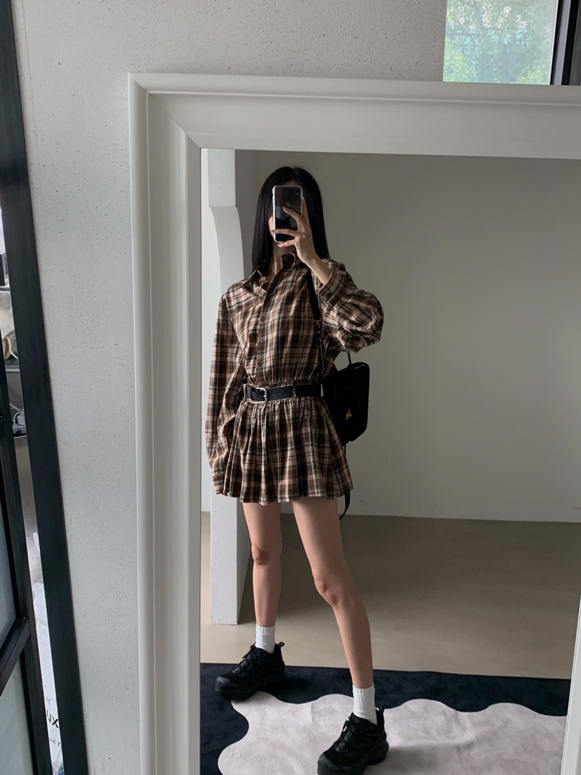 VERANDA韓國代購㊣女裝新款真品時尚職業休閑人氣連衣裙格紋VERANDA連衣裙