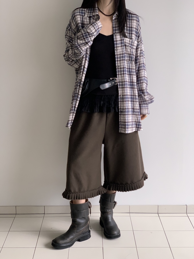 VAARA東大門㊣實拍女士新款職業休閑時尚襯衫蕾絲衫奶油色格紋VAARA襯衫/蕾絲衫
