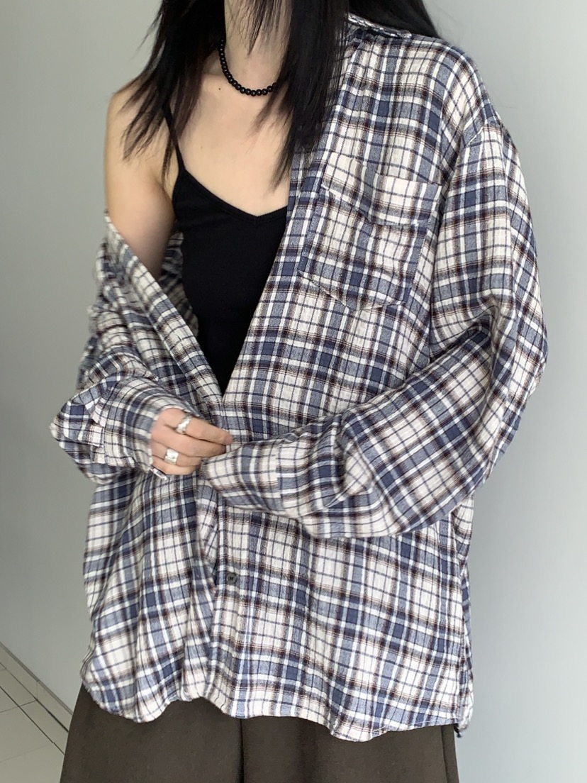 VAARA東大門㊣實拍女士新款職業休閑時尚襯衫蕾絲衫奶油色格紋VAARA襯衫/蕾絲衫