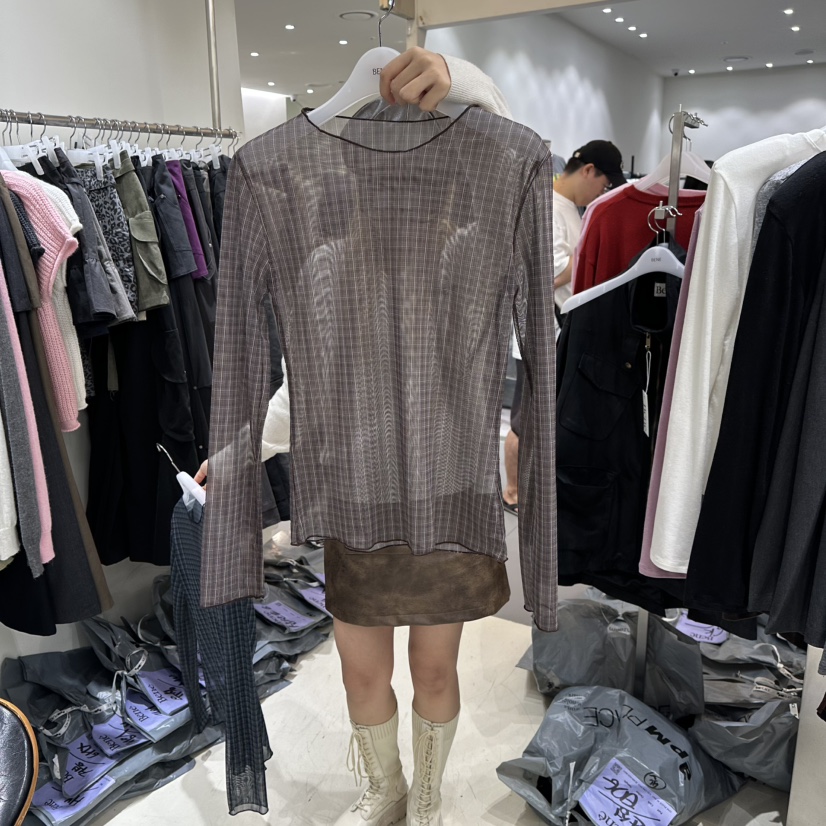 BENE東大門㊣直郵女裝新品真品25秋冬時尚熱賣襯衫蕾絲衫格紋BENE襯衫/蕾絲衫圖色2