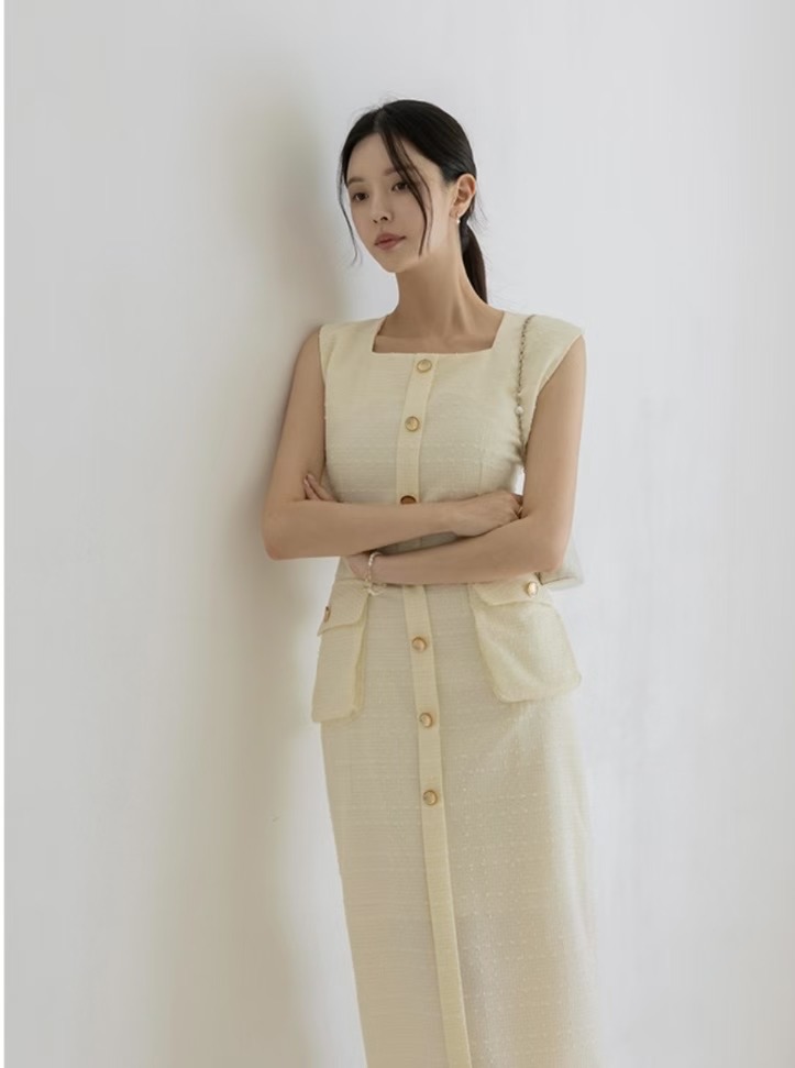 ALLURE東大門㊣代購女裝新款熱賣25秋冬休閑職業連衣裙粗花呢ALLURE連衣裙