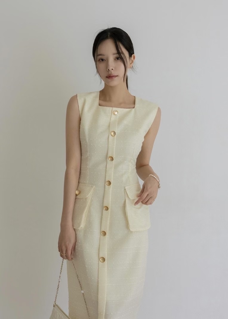 ALLURE東大門㊣代購女裝新款熱賣25秋冬休閑職業連衣裙粗花呢ALLURE連衣裙