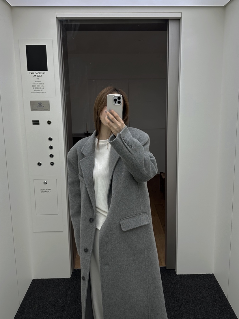 BOWIE韓國直郵㊣女士新款休閑人氣25秋冬真品中長款大衣手工BOWIE中長款大衣