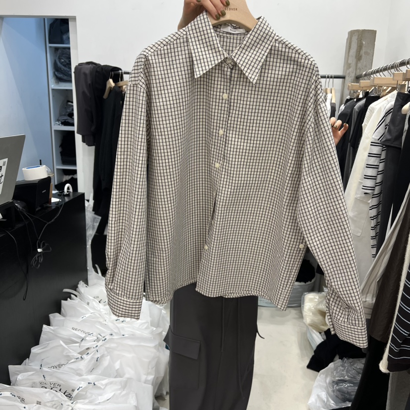RECOVER東大門㊣實拍女裝新品熱賣人氣真品25秋冬襯衫蕾絲衫格紋RECOVER/MOMENT襯衫/蕾絲衫圖色1