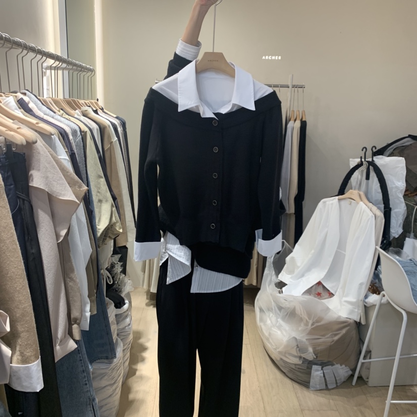 ARCHER東大門㊣實拍女士新品人氣職業熱賣推薦針織衫假兩件ARCHER針織衫圖色2