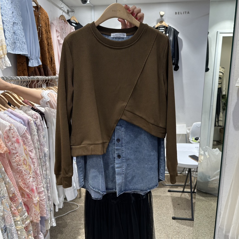 BELITA東大門㊣直郵女裝新品職業熱賣衛衣不含項鏈假兩件雙面BELITA衛衣圖色1